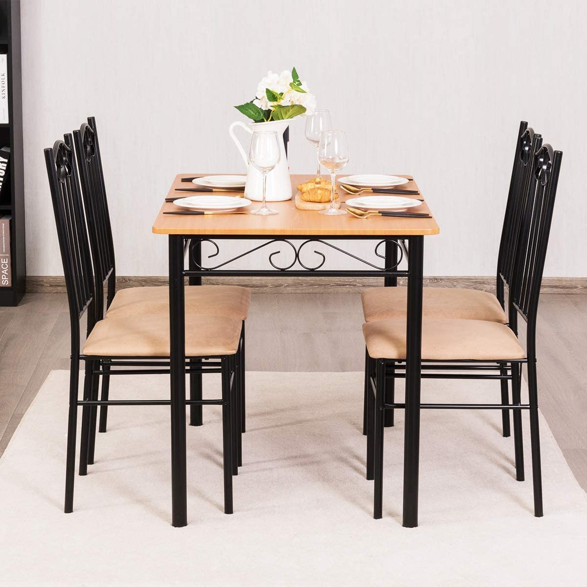 5-Piece Dining Table Set with Cushioned Chairs