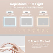 Hogxp Makeup Vanity with Lighted Mirror & Electrical Outlet - 2 Shelves, 2 Drawers, Bottom Storage - Comes with Upholstered Stool （White）