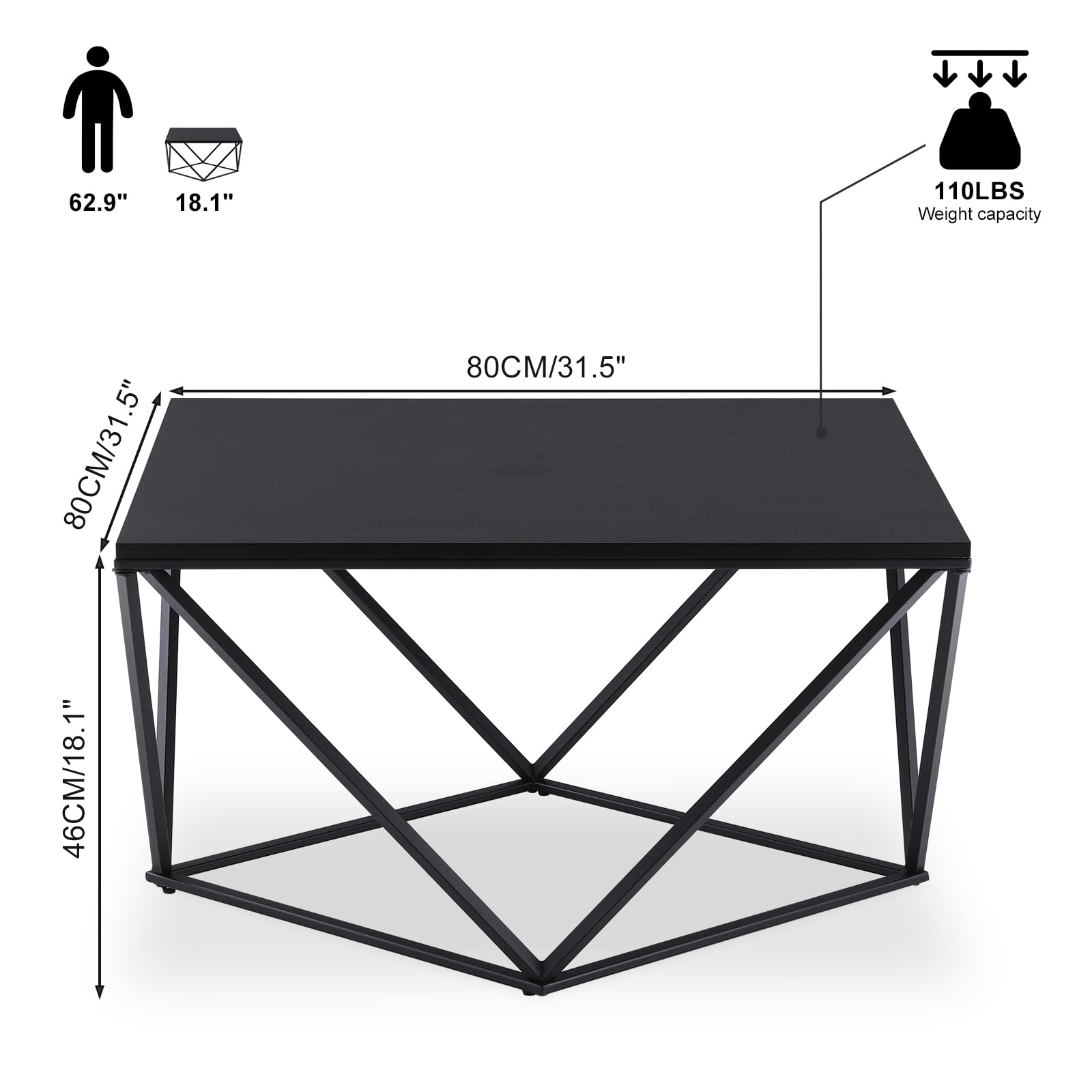 Square Coffee Table - Modern Industrial Style