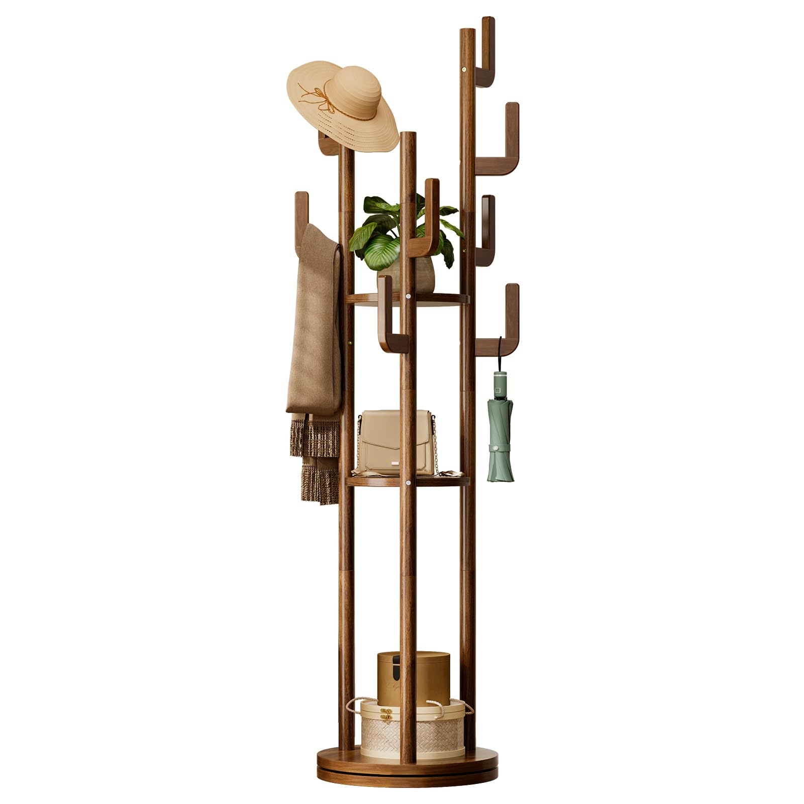 Rotary Coat Rack Freestanding with 9 Hooks & 3 Shelves