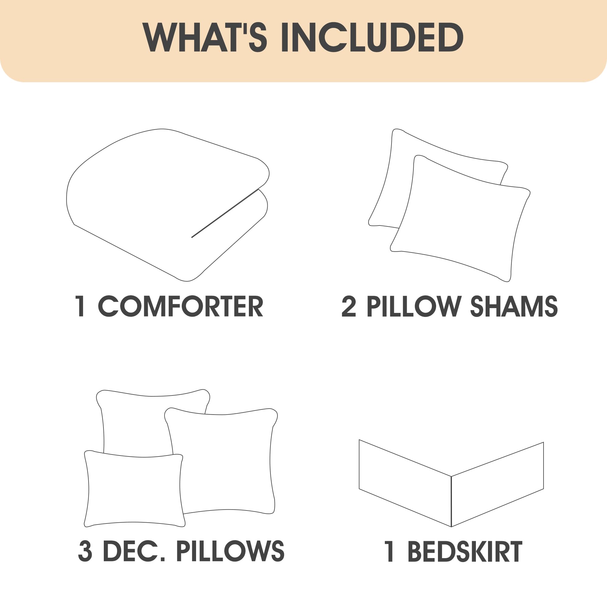 LANCO MODERN LIFESTYLE White Comforter Set 7 Piece, King, Tufted Embroidery Geometric, Ultimate Comfort Bedding Set for All Seasons, Bed in a Bag Included Comforter, Bedskirt, Shams and Decor Pillows