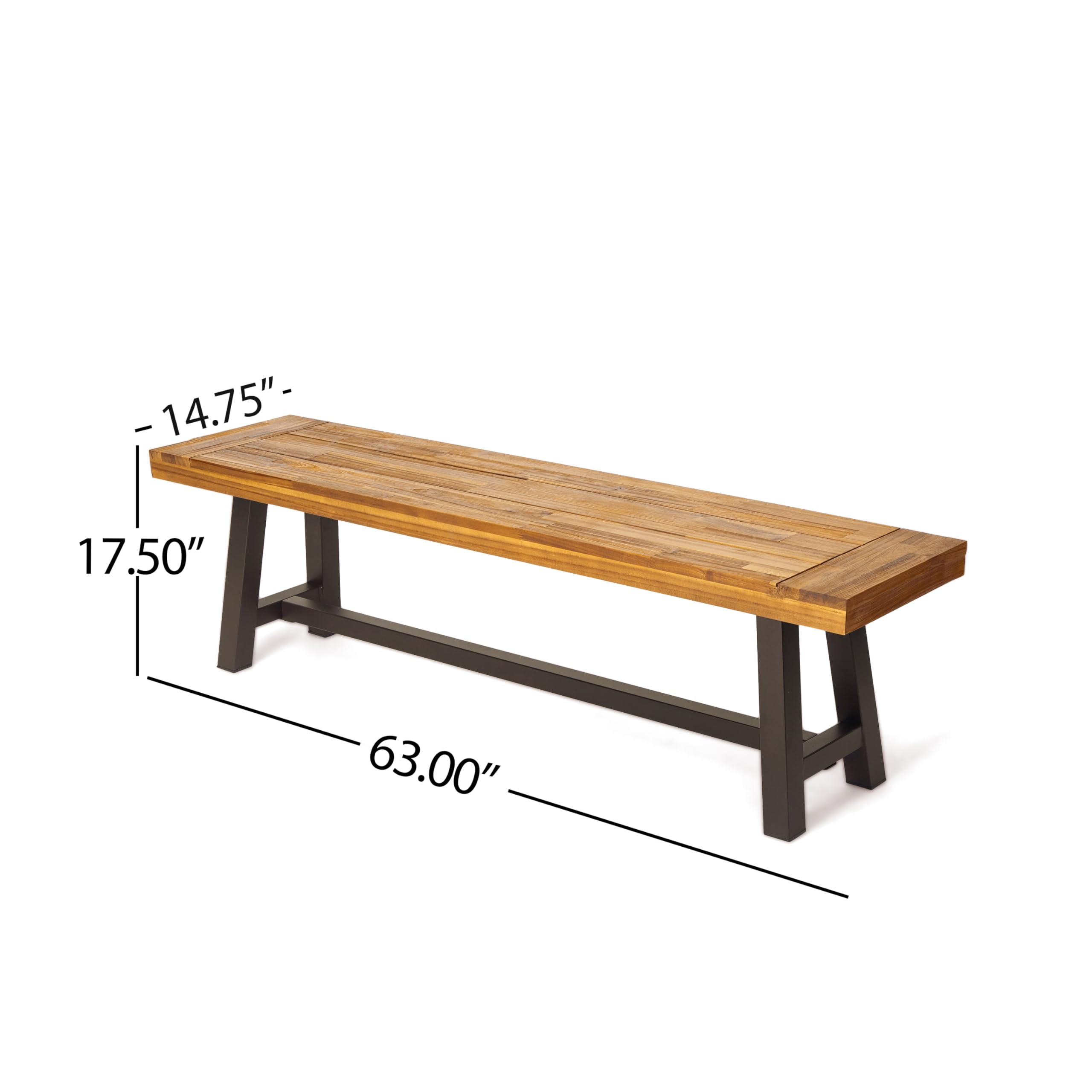 Outdoor Acacia Wood Bench with Rustic Metal Frame