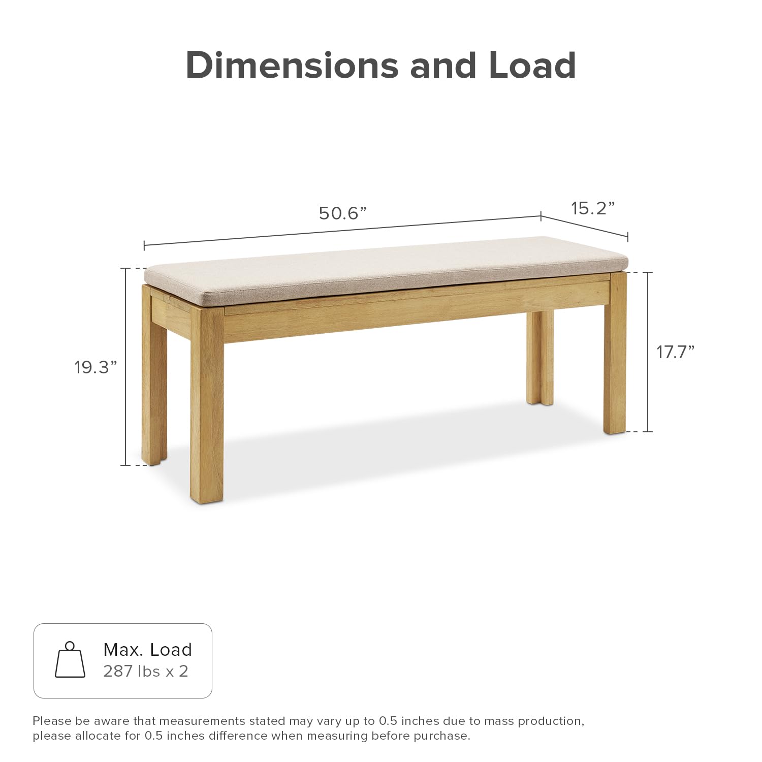 Logan Upholstered Beige Dining Bench - Modern Farmhouse Solid Wood