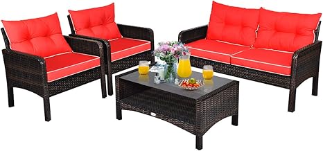 4 Piece Outdoor Patio Furniture Set with Glass Coffee Table