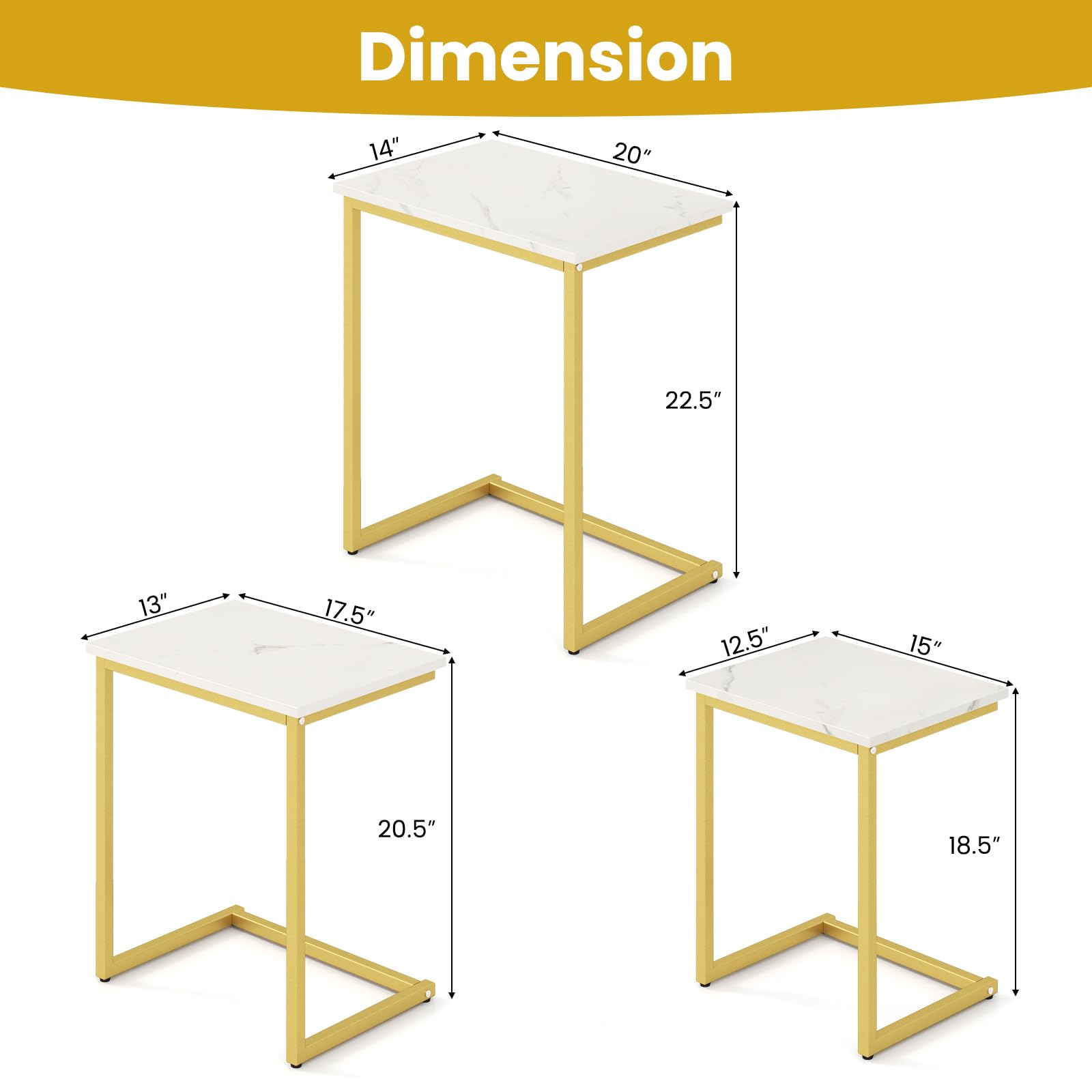 Nesting Coffee Tables Set of 3 with Faux Marble Top