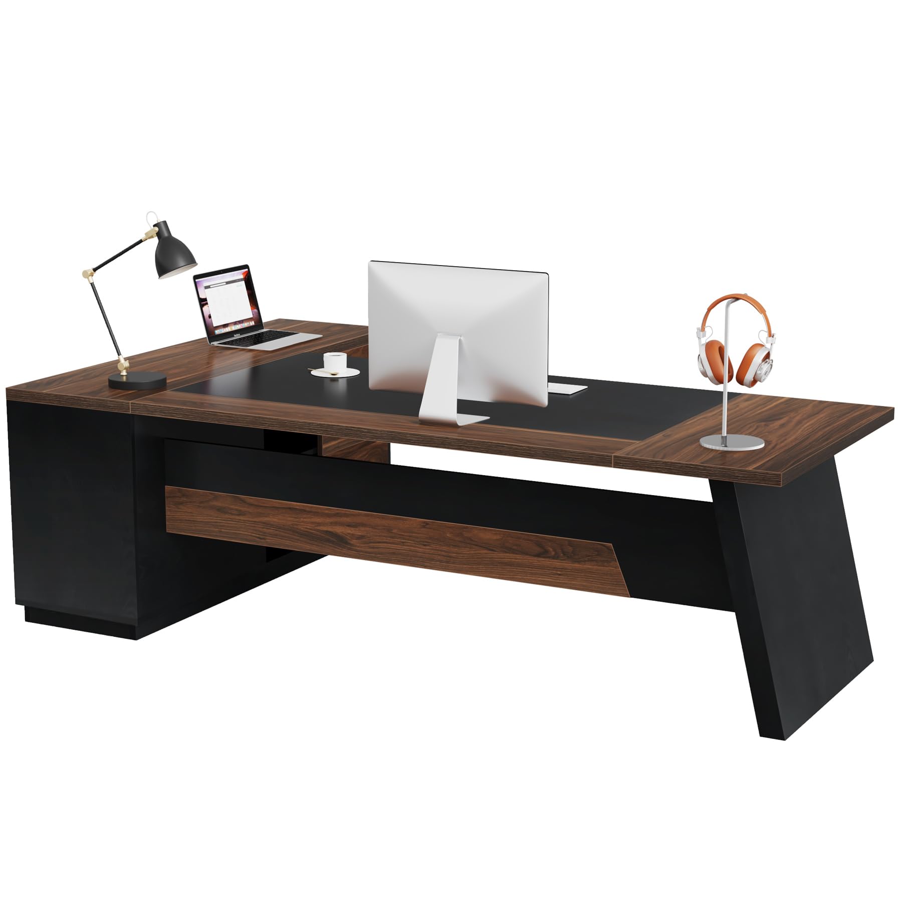 78" L-Shaped Executive Desk with File Cabinet
