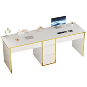 Two Person Desk with Drawers 78.72 Inch White Gold