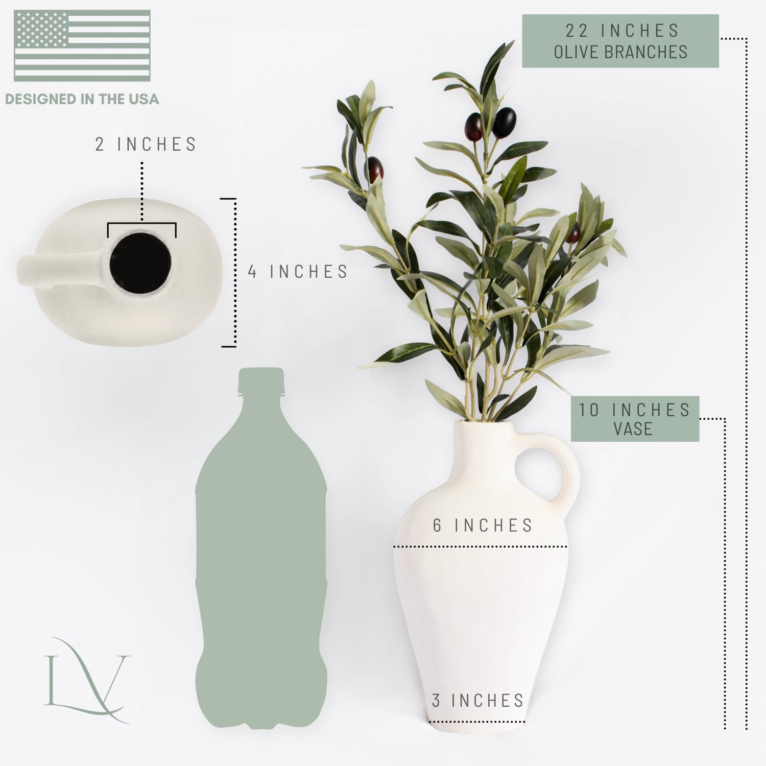 Textured Ceramic Vase with Olive Branches Gift Set