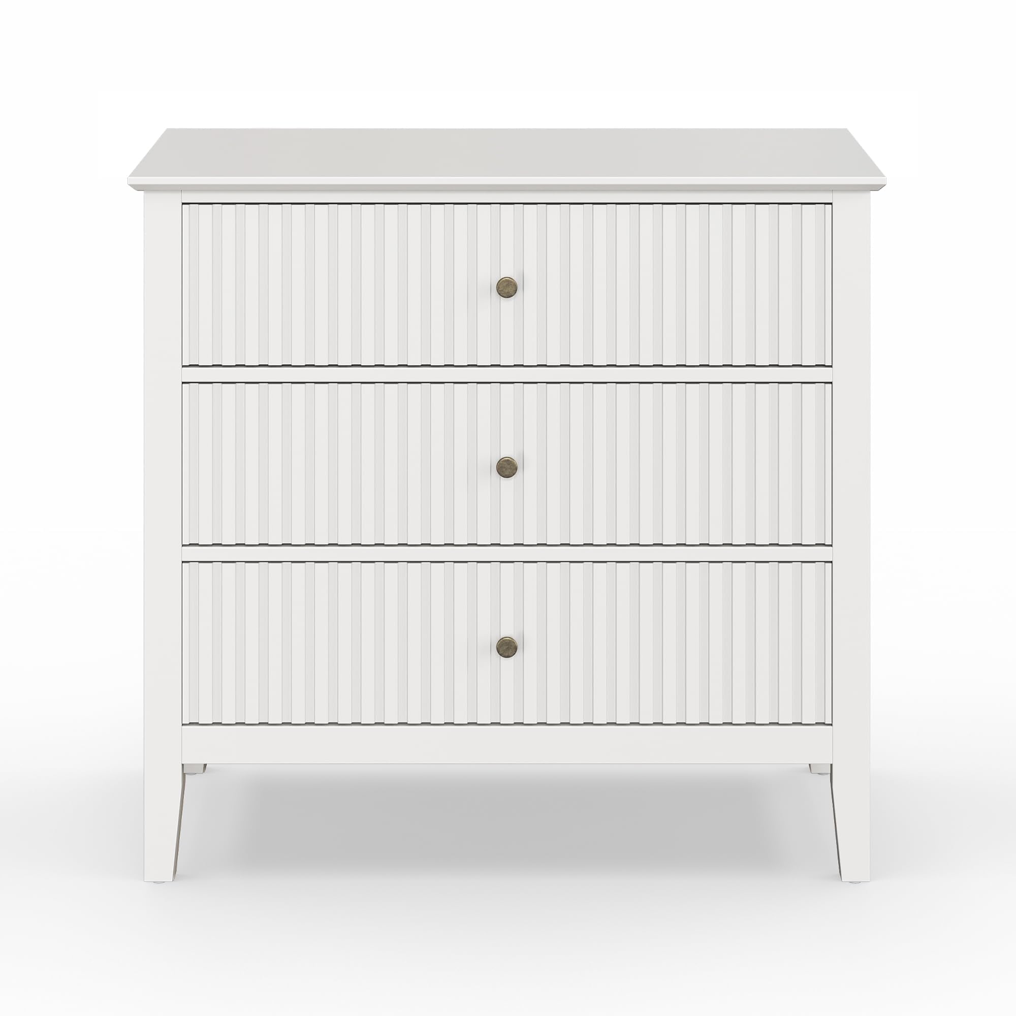 White 3 Drawer Dresser with Fluted Panel