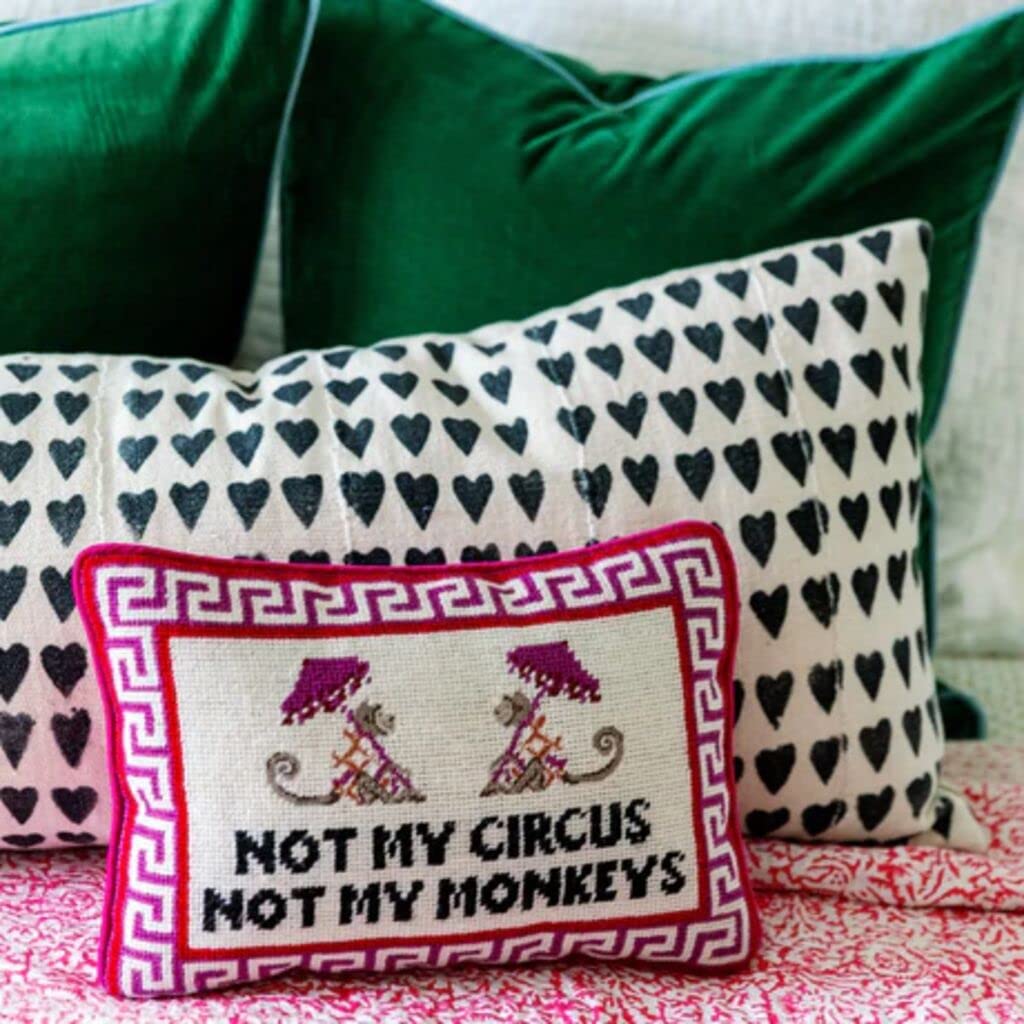 Needlepoint Decorative Throw Pillow - Not My Circus Not My Monkeys 10" x 14"