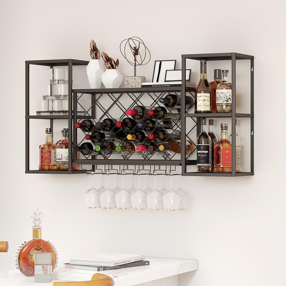 Industrial Wall-Mounted Wine Rack 23 Bottle Capacity
