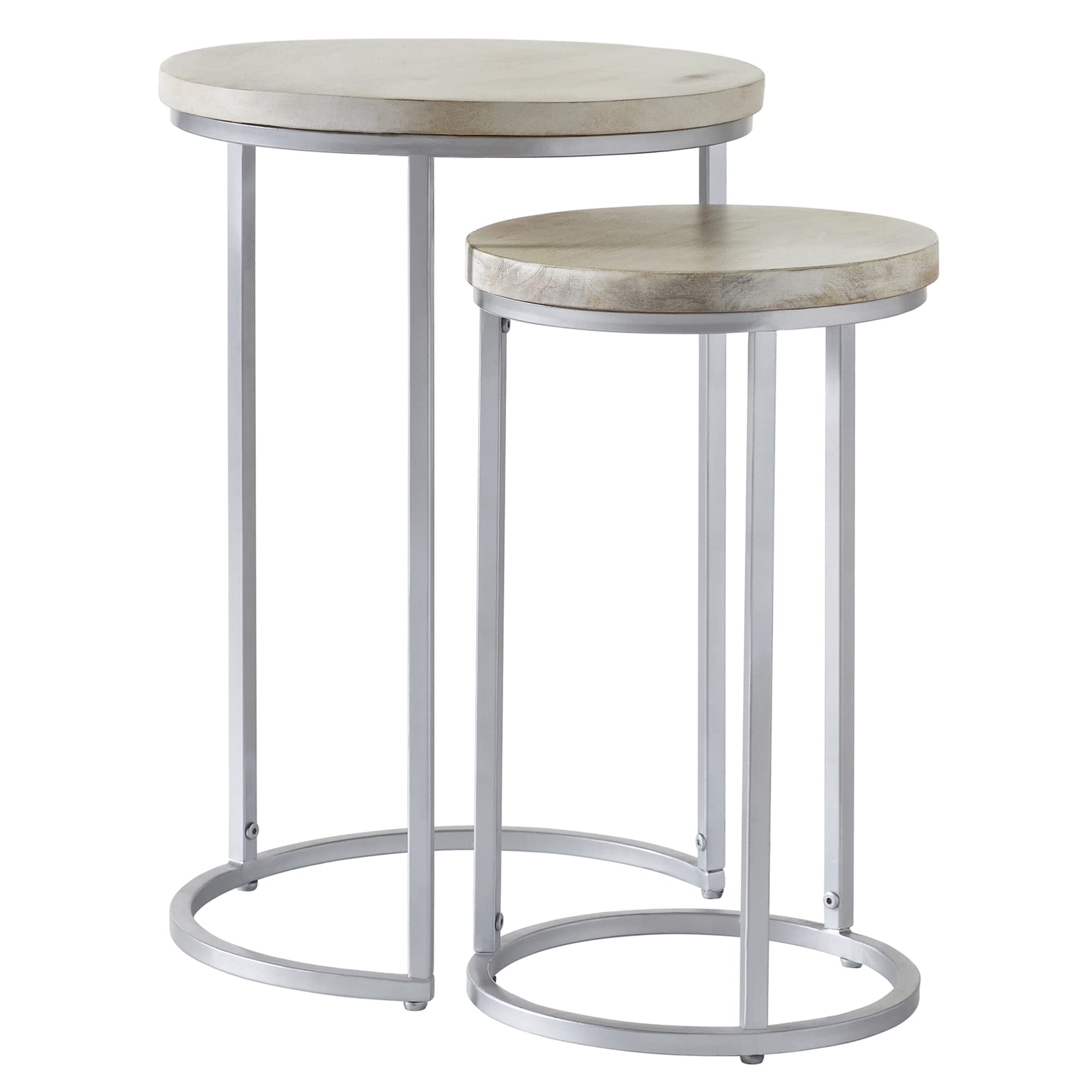 FirsTime & Co. Natural and Silver Isla Nesting End Table 2-Piece Set, Side Table, Night Stand, Acacia Wood and Metal, 16 x 16 x 24 inches