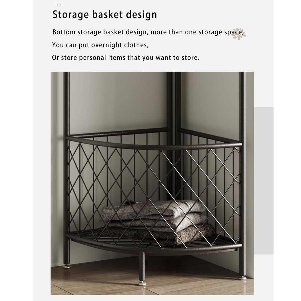 Corner Coat Rack with Storage and Hooks - Metal Hall Tree
