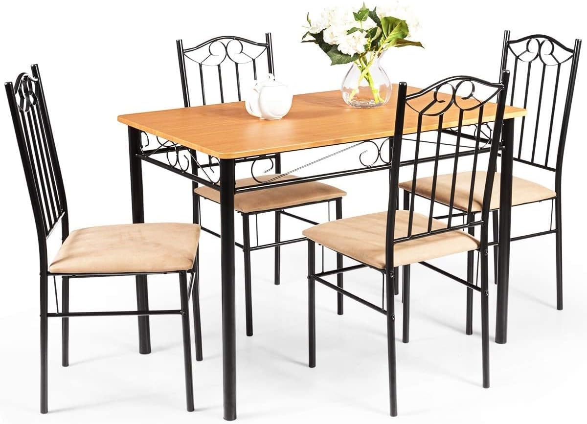 5-Piece Dining Table Set with Cushioned Chairs