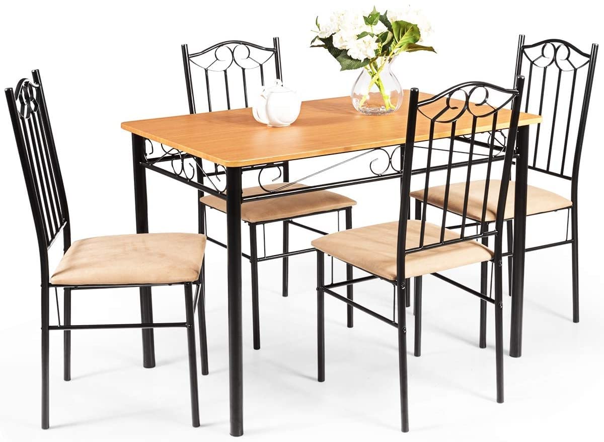 5-Piece Dining Table Set with Cushioned Chairs