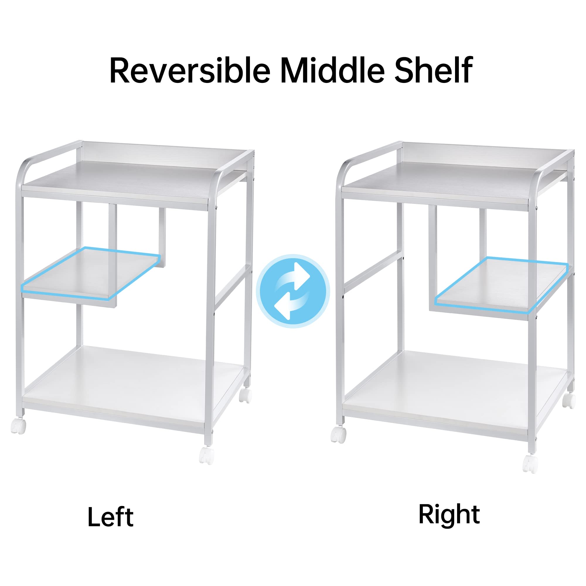 3-Tier Rolling Printer Stand with Storage Shelf and Wheels