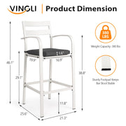 VINGLI Outdoor Bar Stools Set of 2, All-Weather Bar Height Aluminum Stools with 1.6" Thick Cushion, Rust-Proof Patio Chairs for Backyard, Poolside, Balcony & Kitchen Island (White)
