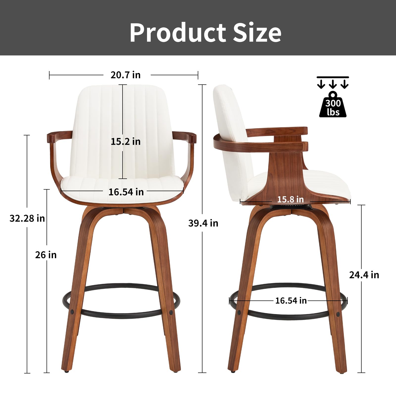 Counter Height Swivel Bar Stools Set of 2 with High Backs