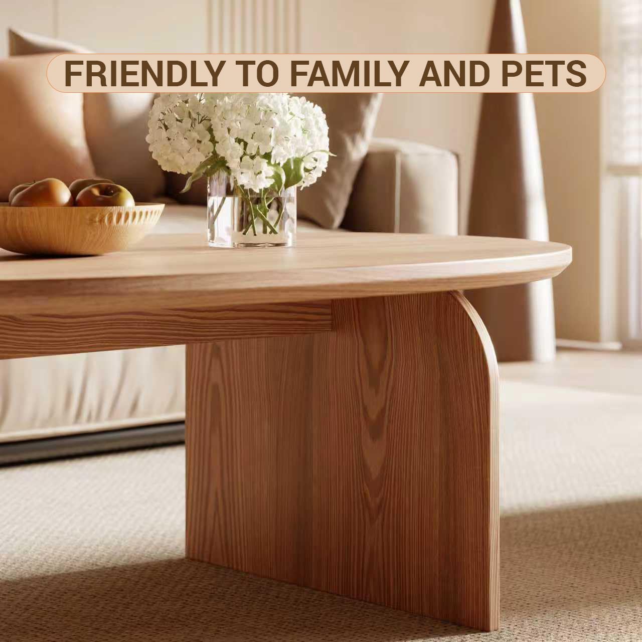 Modern Oval Coffee Table - Oak Wood Top with Solid Legs