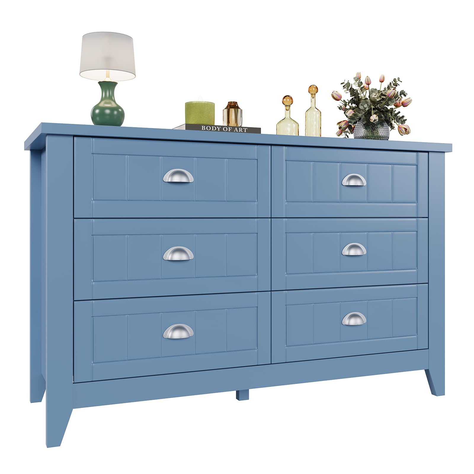 6 Drawer Dresser with Wood Top - Wide Chest of Drawers for Bedroom