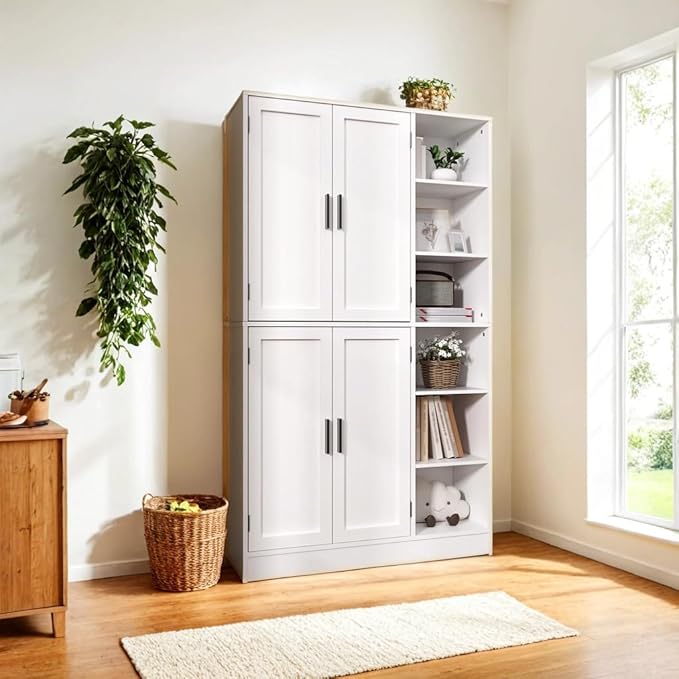 63" Tall Black Kitchen Pantry Storage Cabinet
