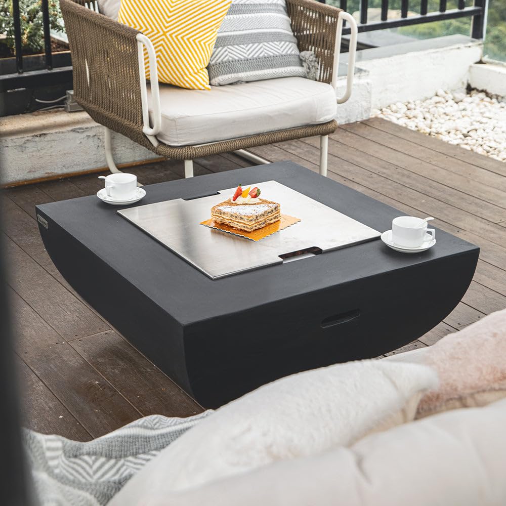 Concrete Fire Pit 34" x 34" Outdoor Patio with Lava Rocks