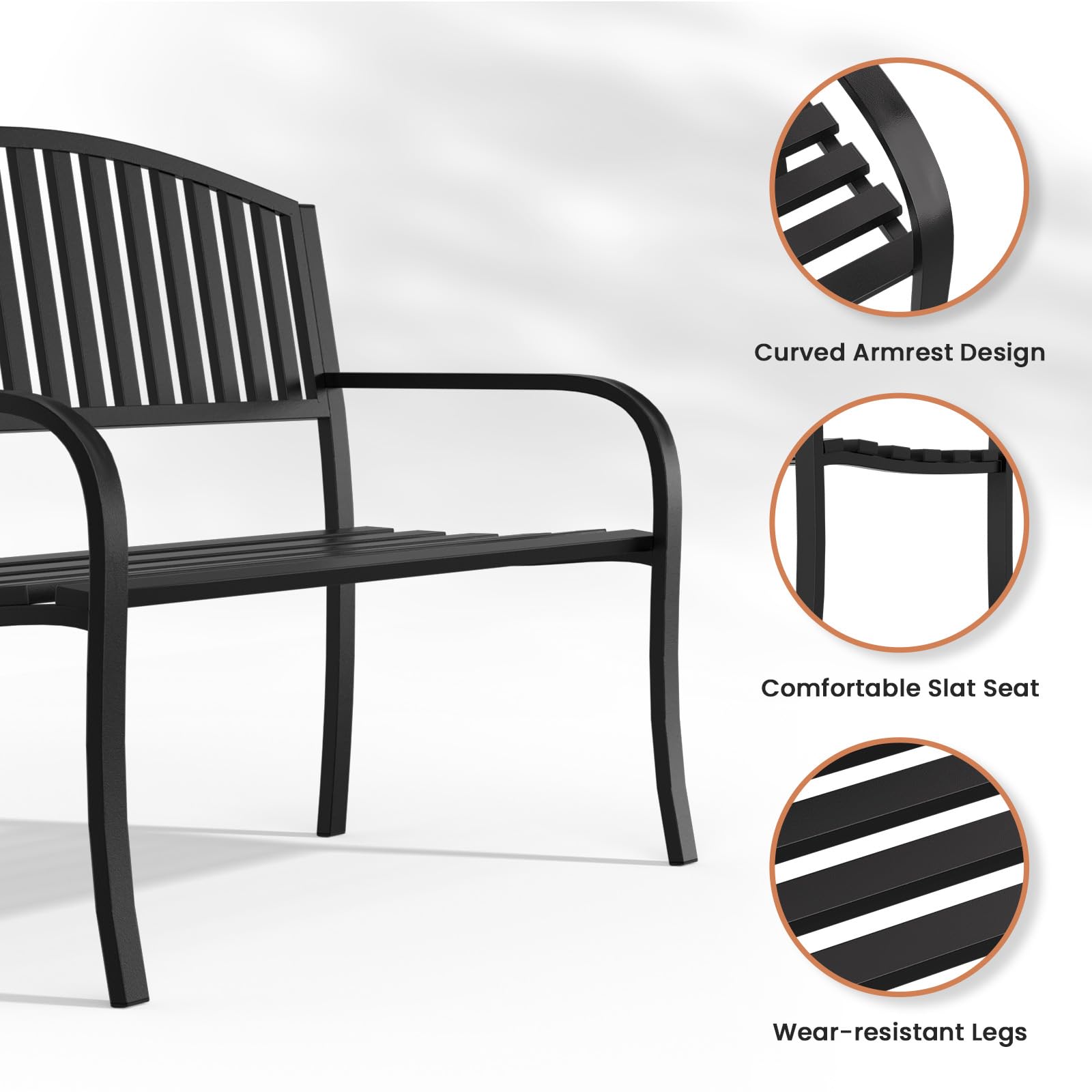 50" Metal Outdoor Bench with Armrests