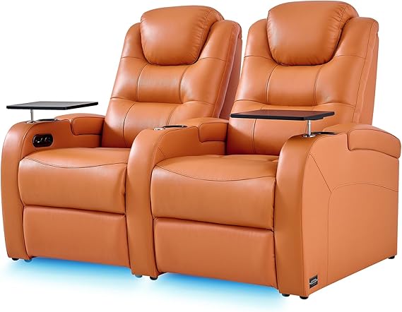 Top Grain Nappa Leather Power Recliner Home Theater Seating - Row of 5