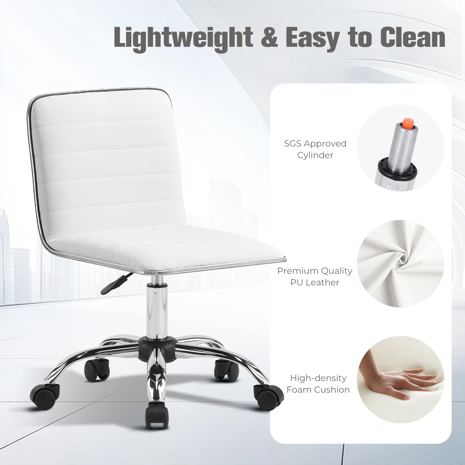 Leather Office Chair Mid-Back Adjustable Rolling Desk Chair