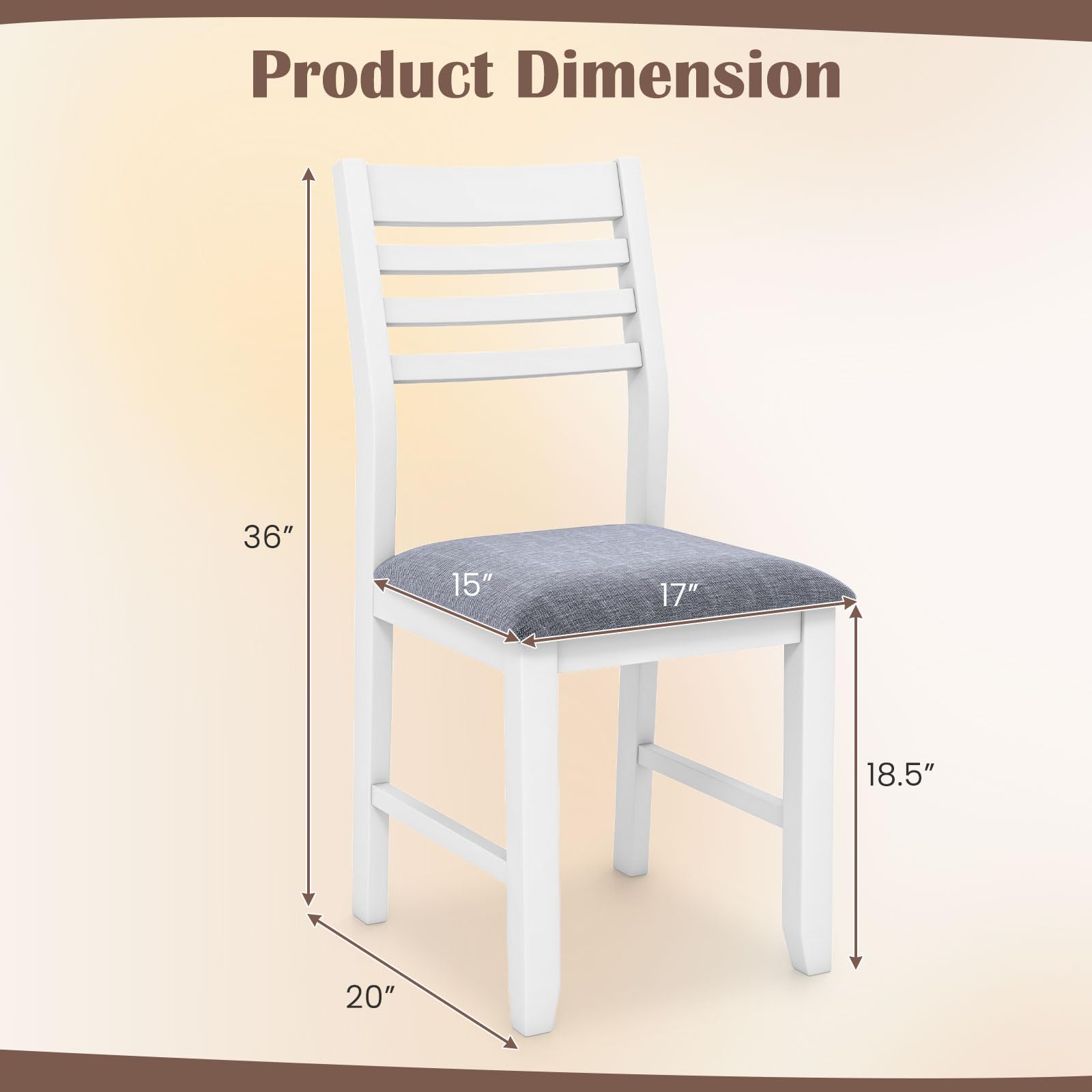 Set of 2 White Upholstered Dining Chairs with Padded Seat