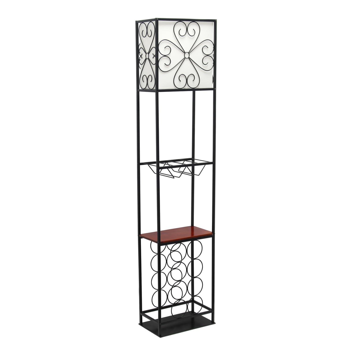 Floor Lamp with Wine Rack and Storage Shelf