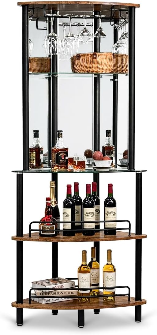 Contemporary Tower Bar Cabinet with Glass Shelves
