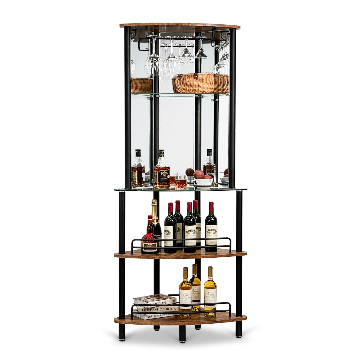 Contemporary Tower Bar Cabinet with Glass Shelves