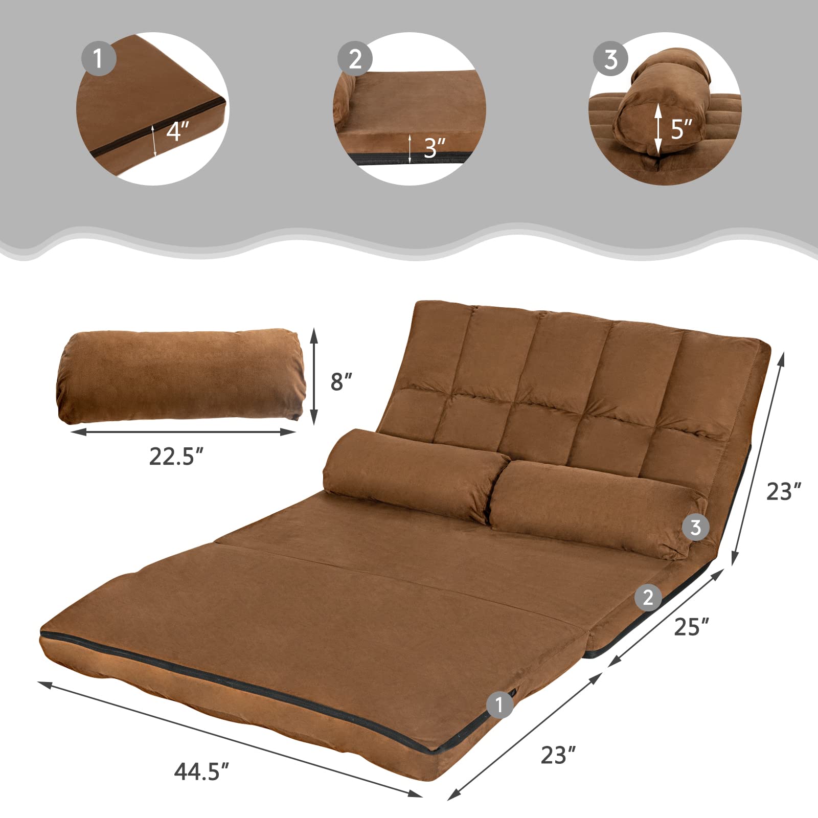 6-Position Adjustable Floor Sofa with Removable Pillows