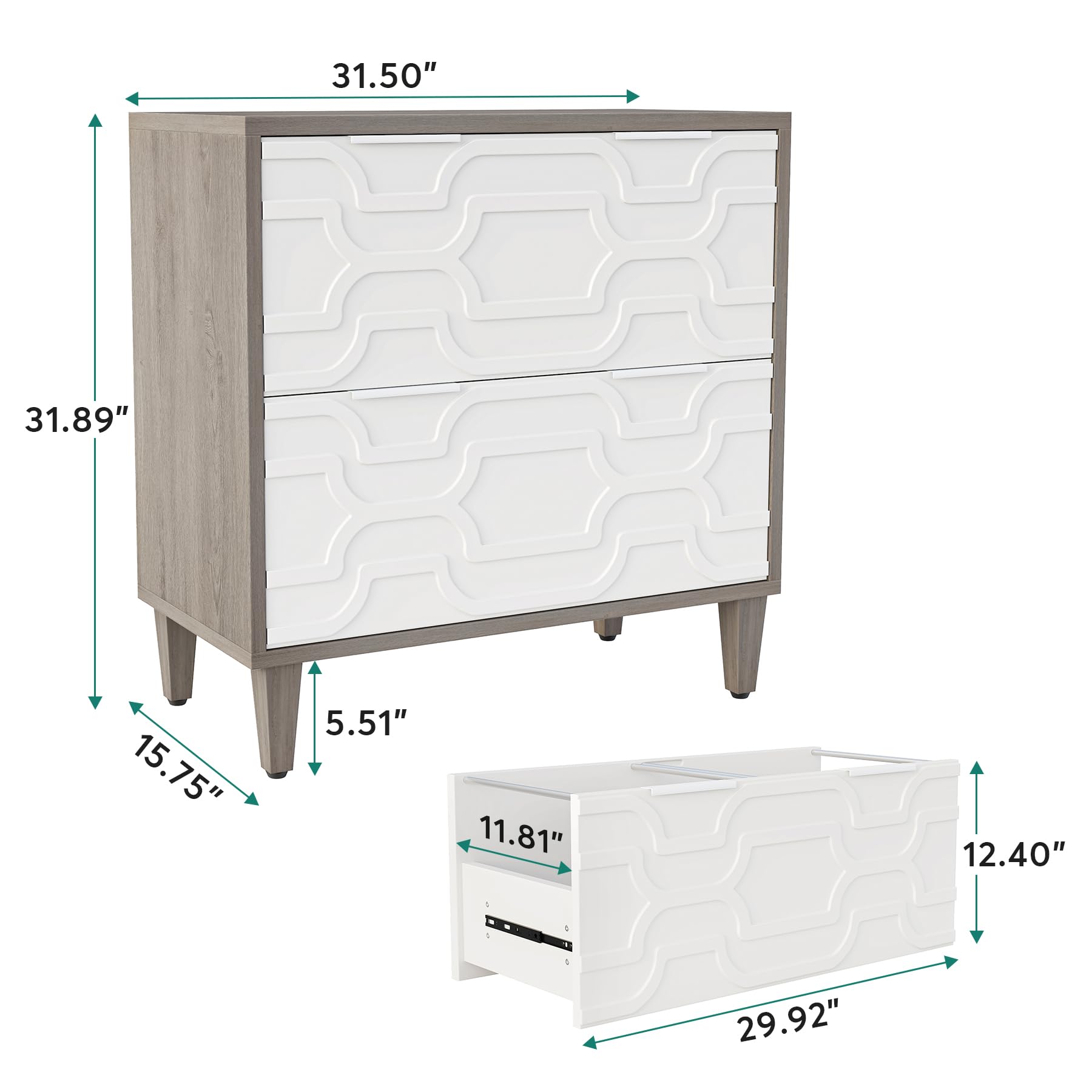 2-Drawer Lateral File Cabinet with Printer Stand