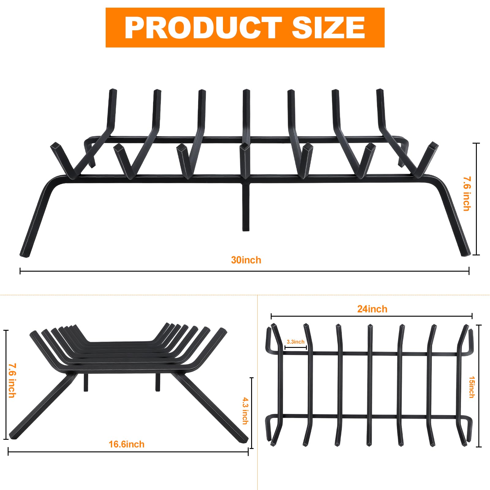 30-Inch Heavy Duty Cast Iron Fireplace Grate