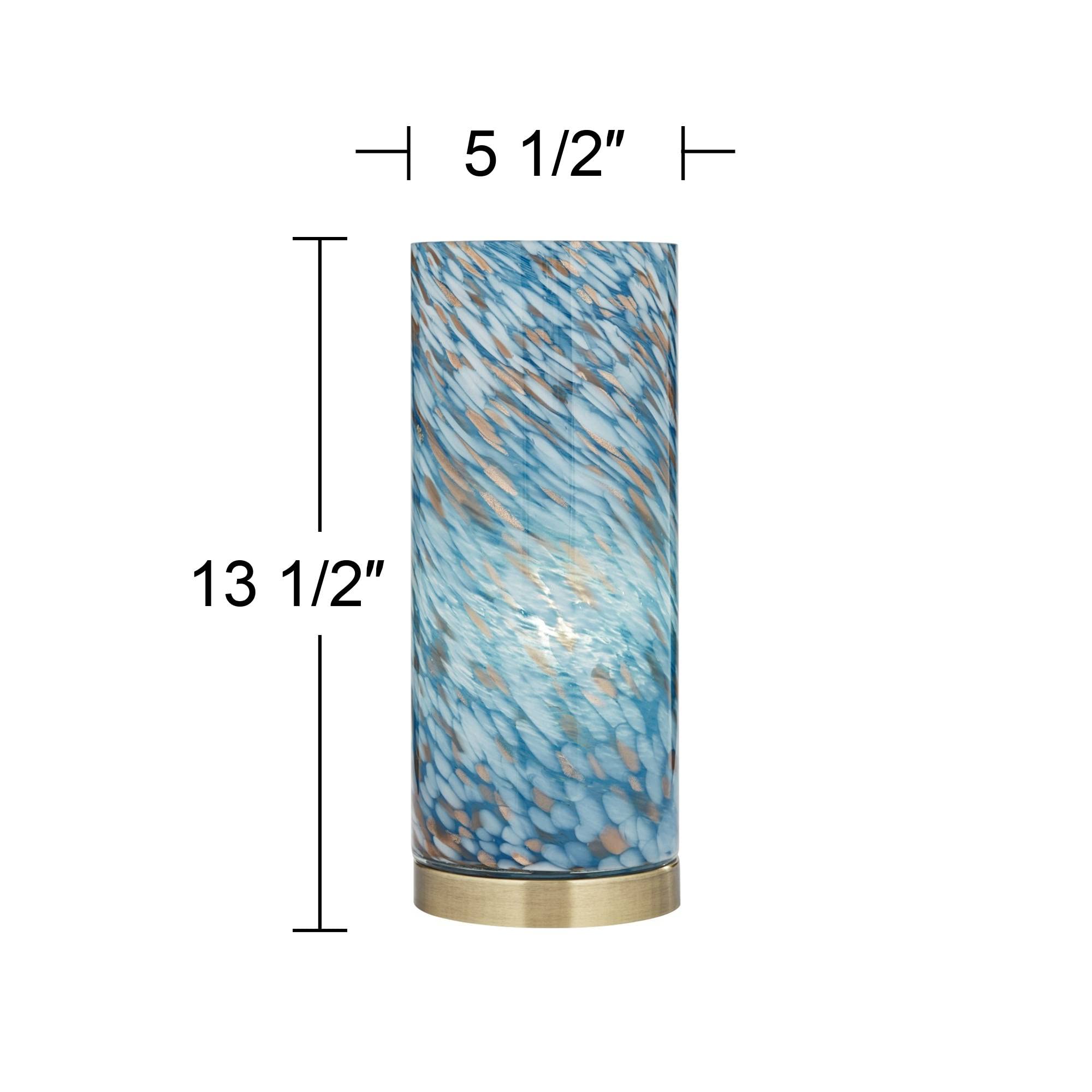 Nikki Coastal Accent Table Lamp 13.5" High Antique Brass Blue Glass Cylinder Shade