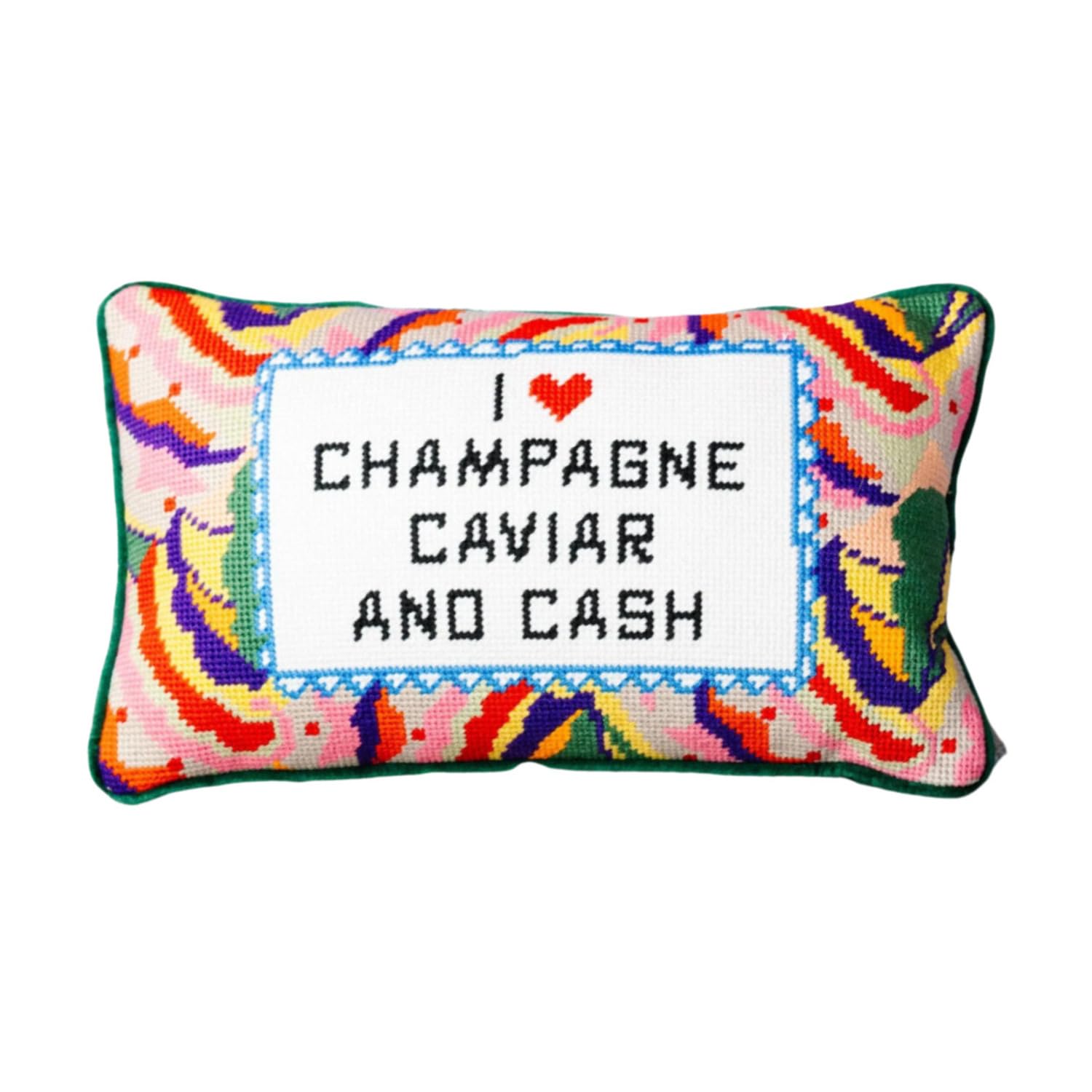 Needlepoint Throw Pillow - Caviar and Cash
