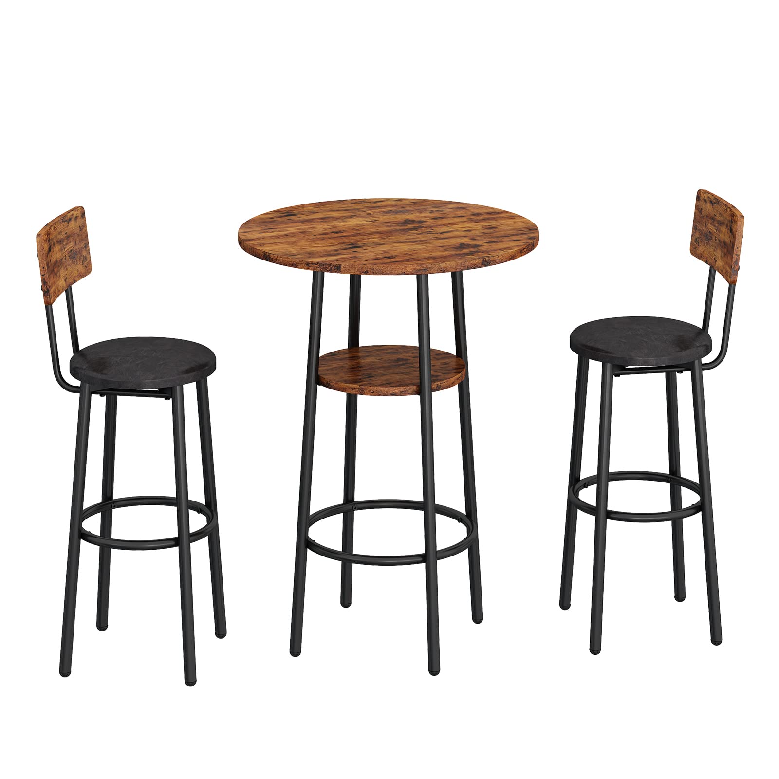 3-Piece Round Bar Table Set with Upholstered Stools