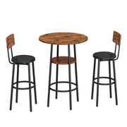 3-Piece Round Bar Table Set with Upholstered Stools