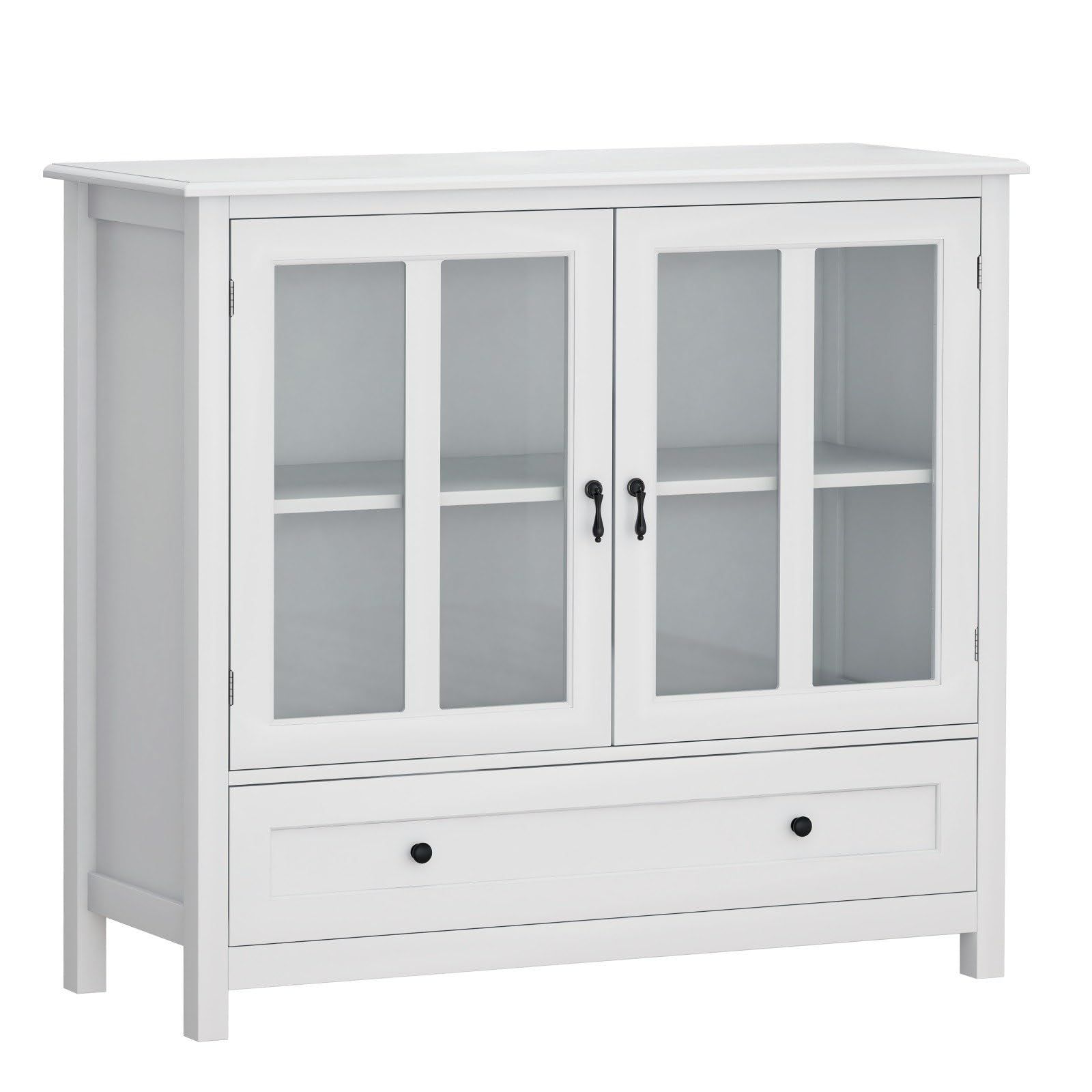 Wooden Storage Cabinet with Glass Doors and Drawer