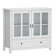 Wooden Storage Cabinet with Glass Doors and Drawer