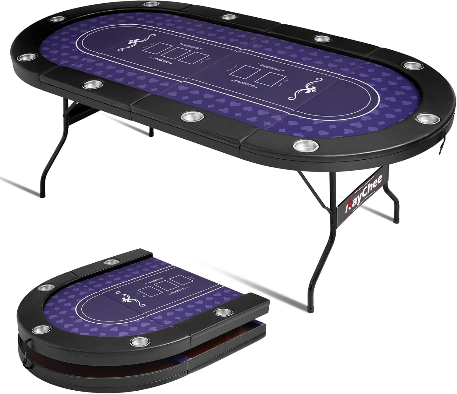 10-Player Foldable Poker Table with Cup Holders