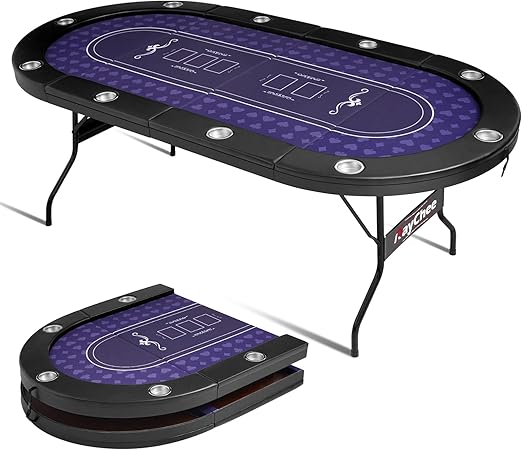 8-Player Foldable Poker Table with Cup Holders
