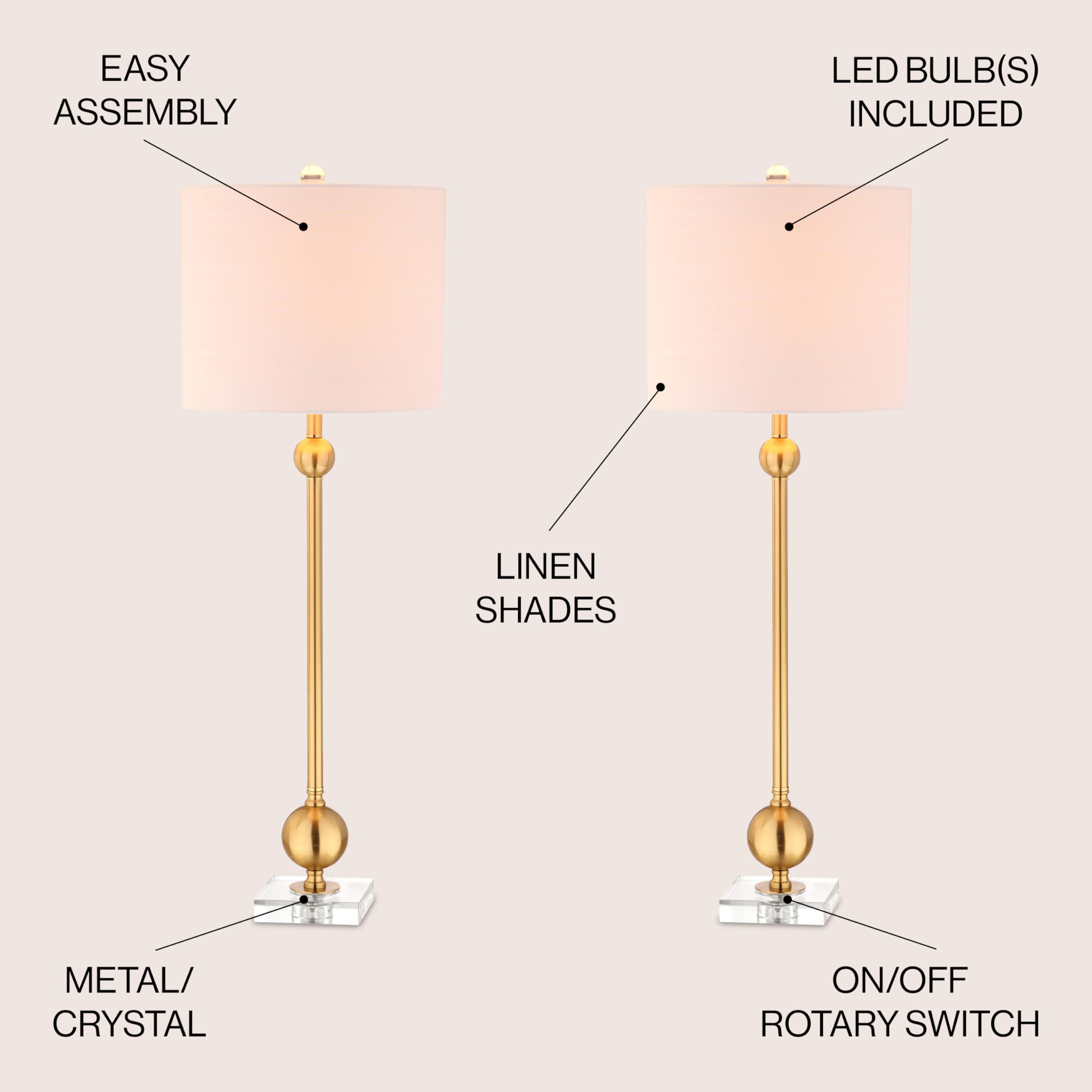 Mid-Century Modern Brass Crystal Table Lamp Set