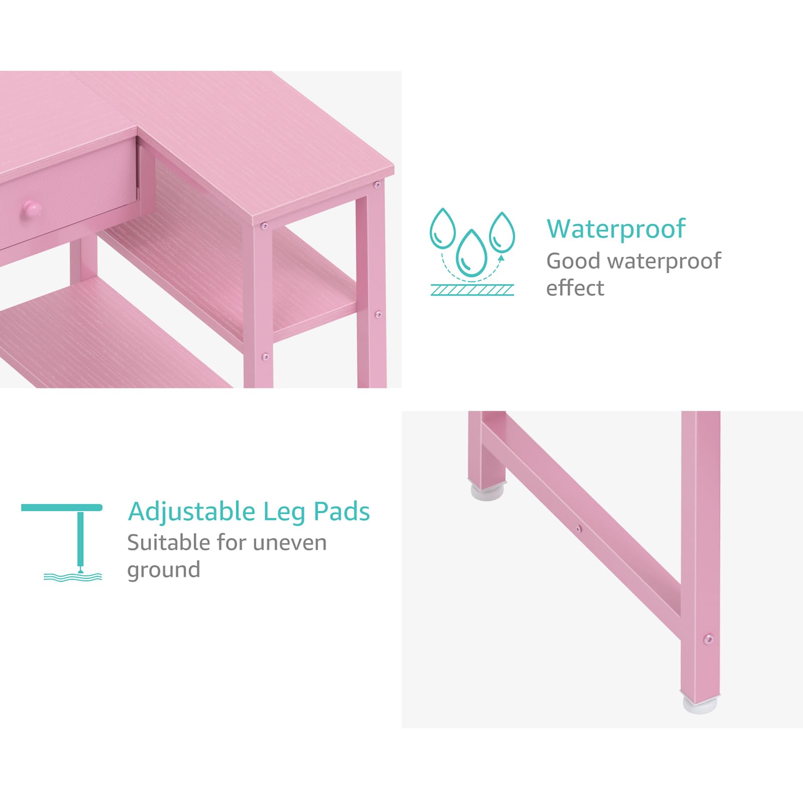 Pink Reversible L-Shaped Desk with Drawers and Shelves