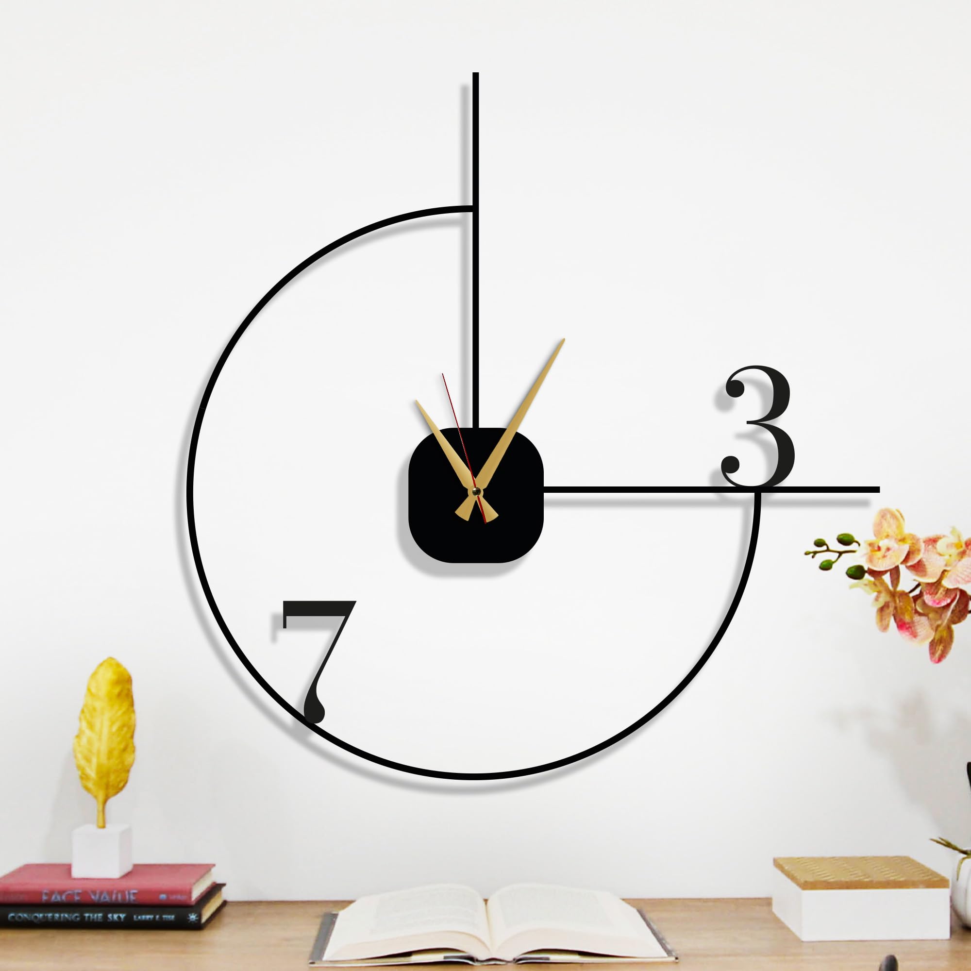 Minimalist Wall Clock 14-Inch Black Metal Silent