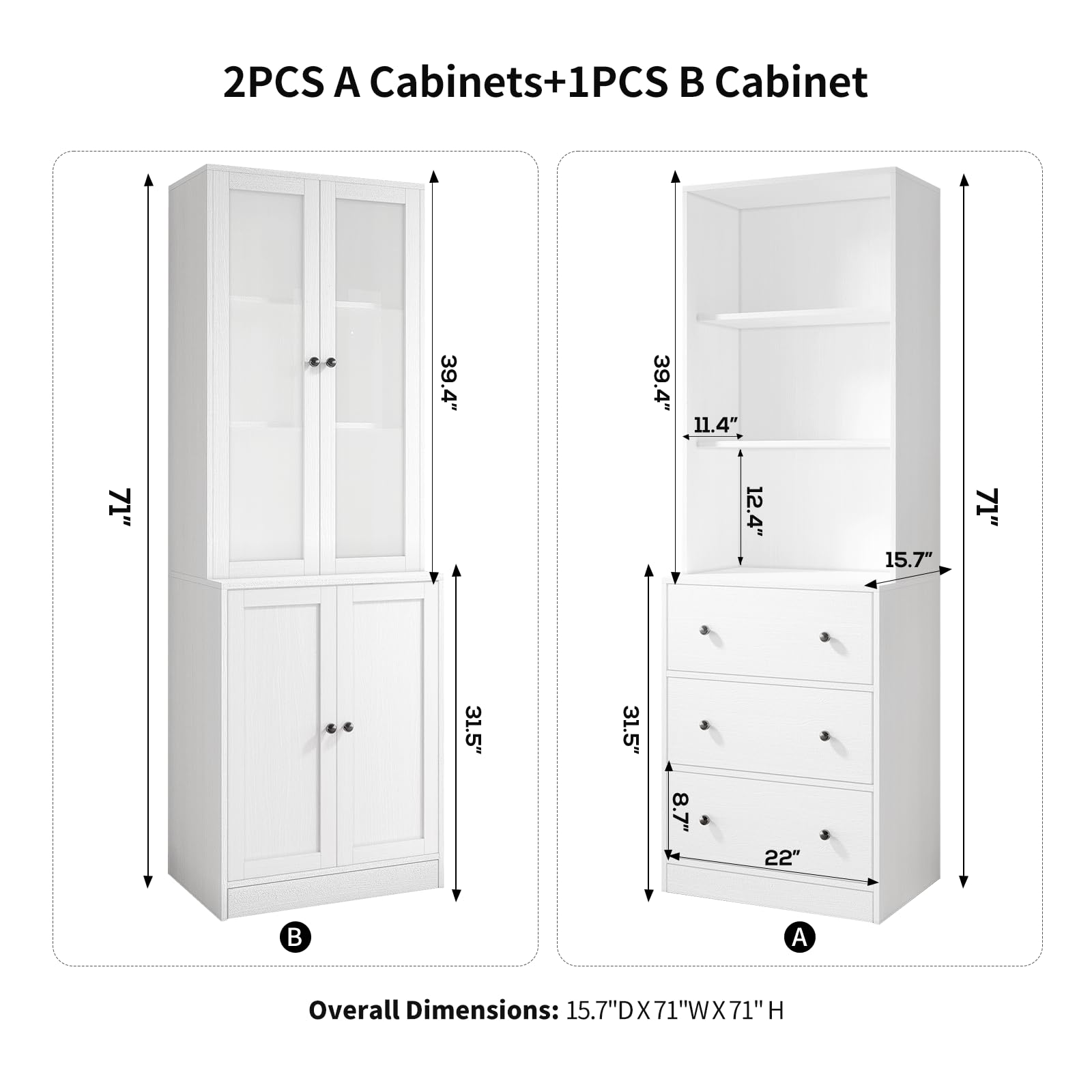 Storage Cabinet with Glass Doors and Drawers