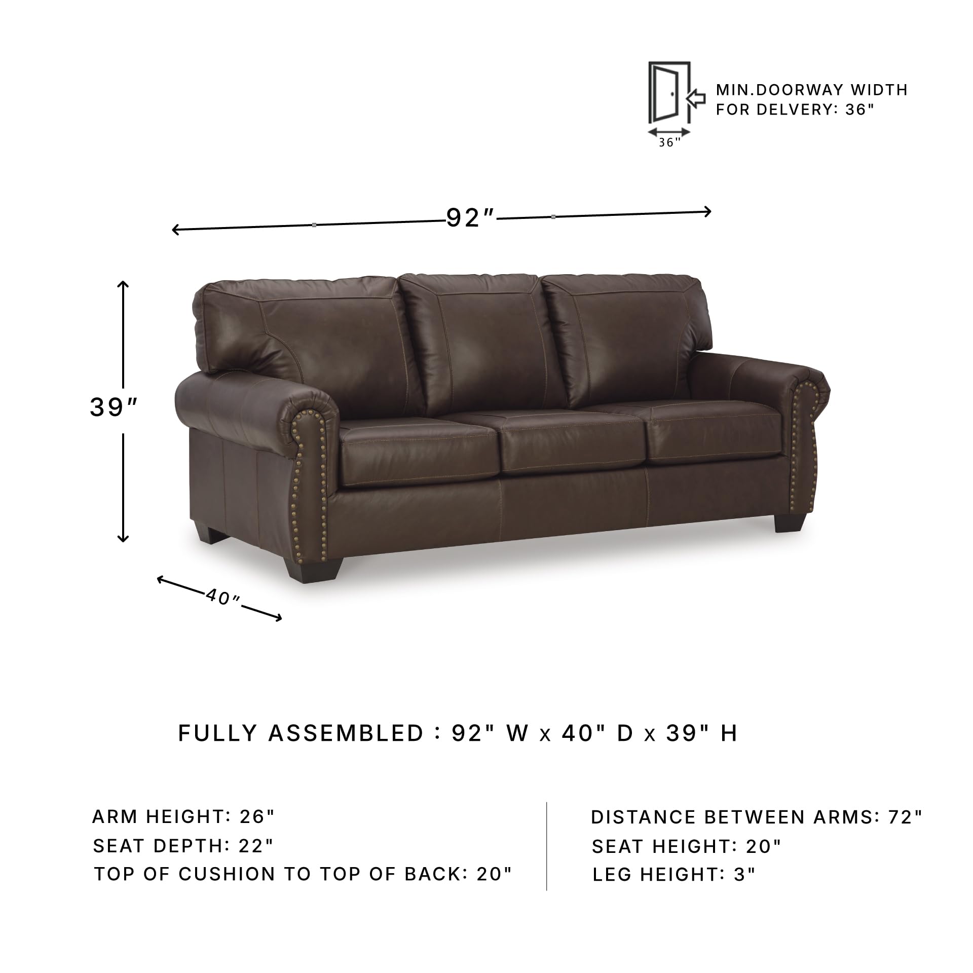 Classic Leather Sofa with Nailhead Trim