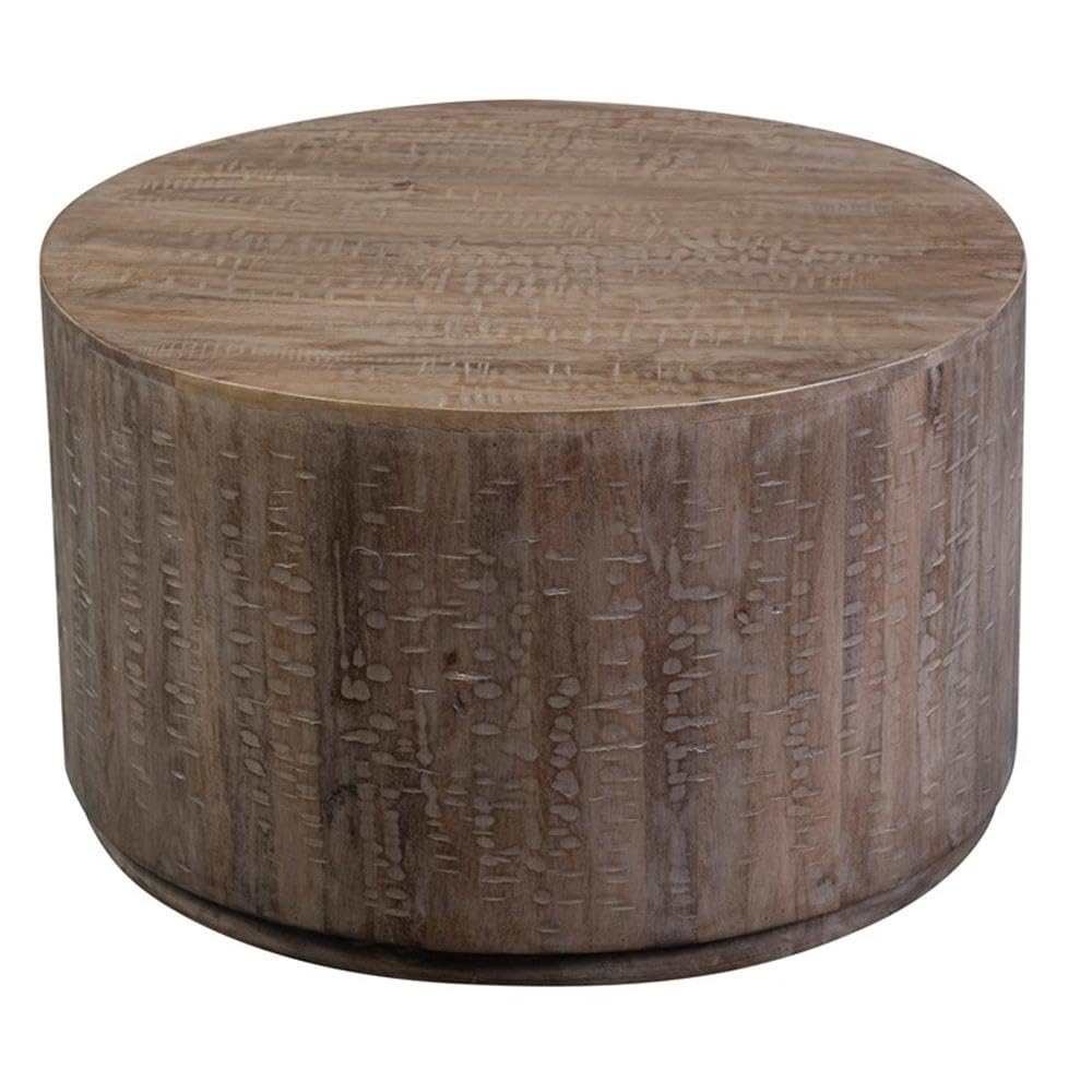 Round Drum Coffee Table Gray Wash Mango Wood
